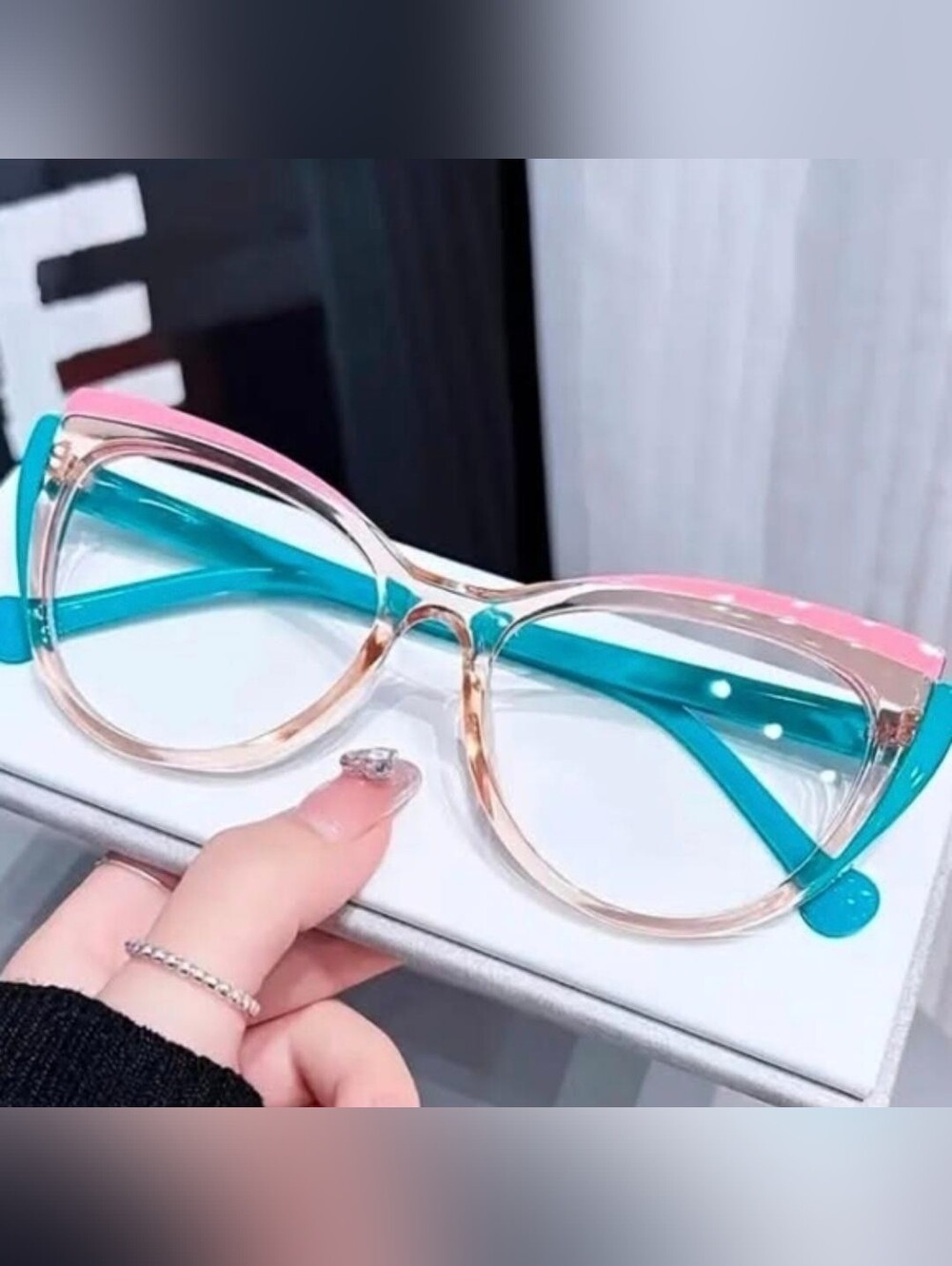 Clear Pink Frame Glasses with Blue Temples - Women Accessories